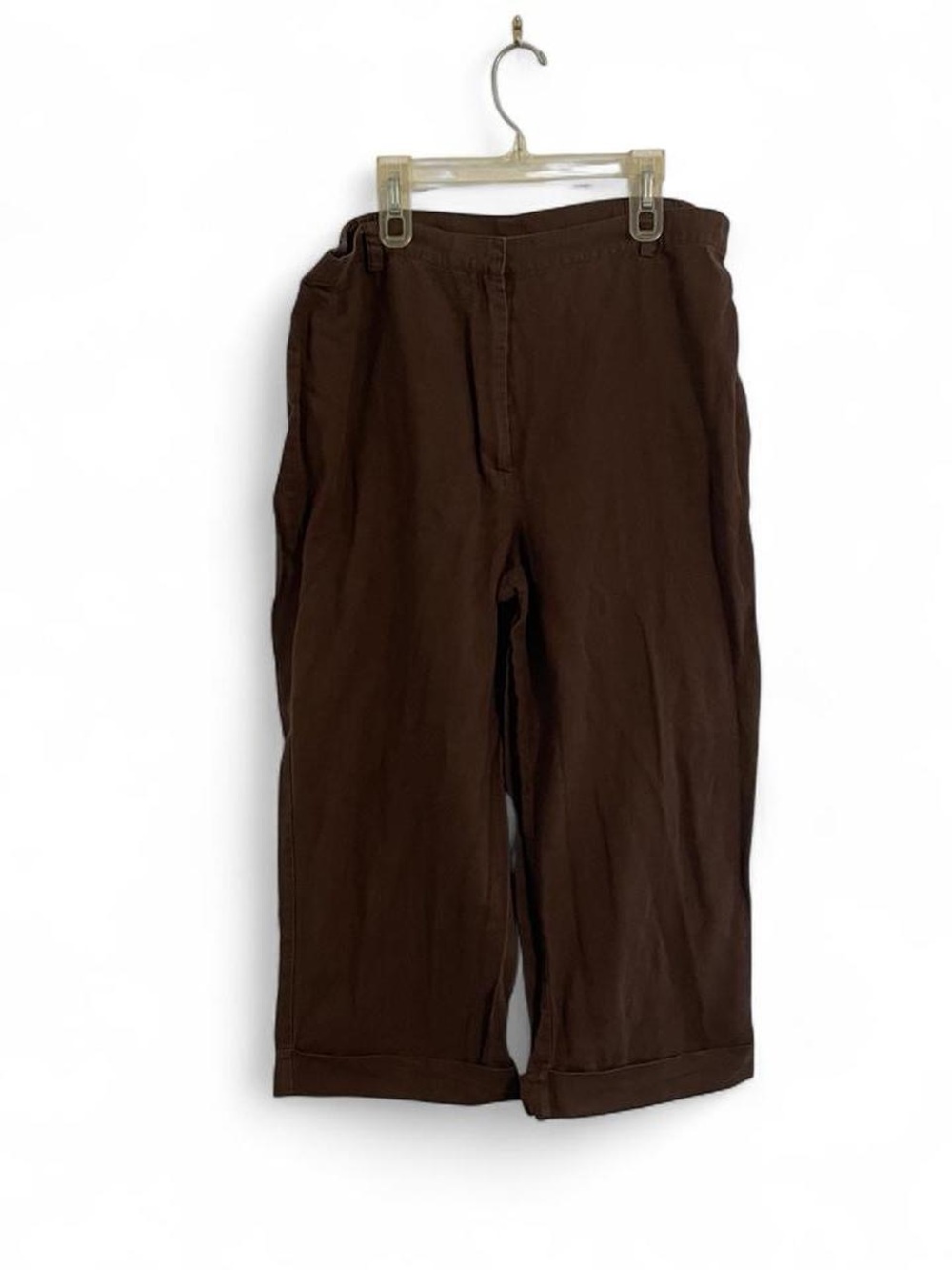 Jaclyn Smith Women's L Linen Cotton Brown Trousers Cropped Pants Capris